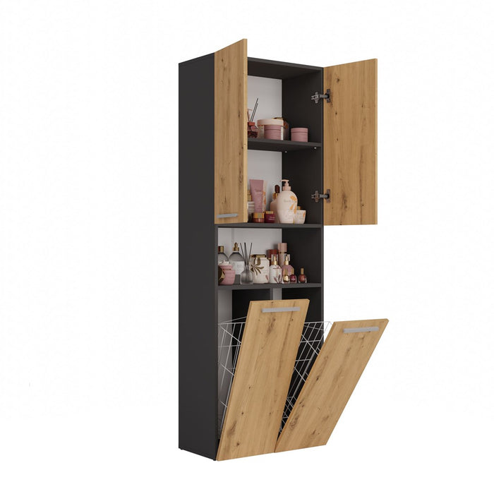 Topeshop NEL 2K DK ANT/ART KP bathroom storage cabinet Graphite, Oak