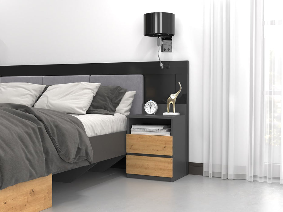 Topeshop M1 ANTRACYT/ARTISAN nightstand/bedside table 2 drawer(s) Oak