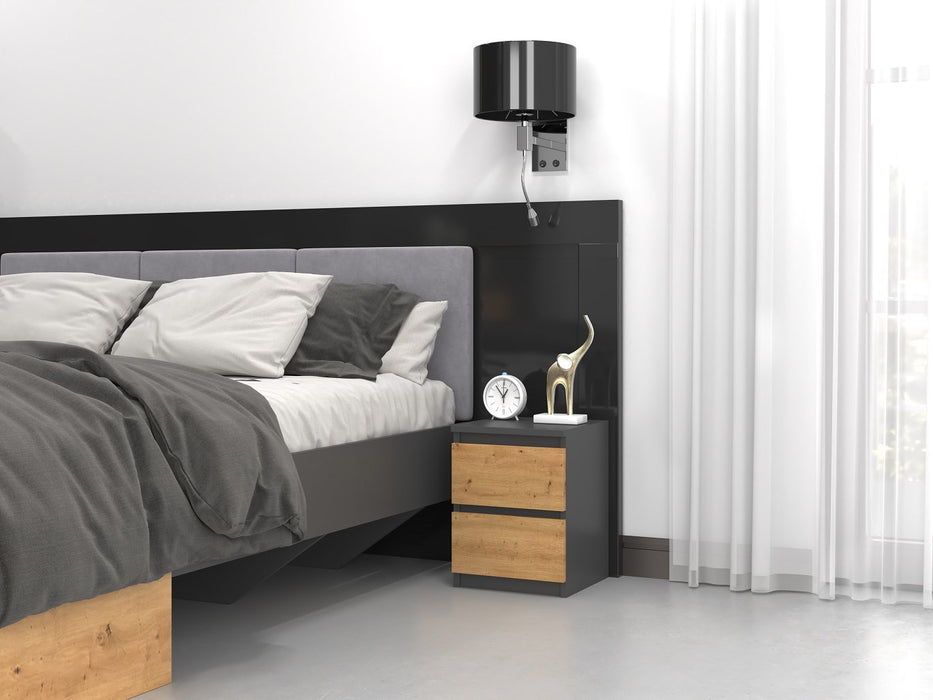 Topeshop M2 ANTRACYT/ARTISAN nightstand/bedside table 2 drawer(s) Anthracite, Oak, Wood