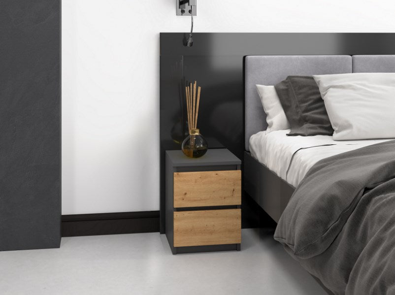 Topeshop M2 ANTRACYT/ARTISAN nightstand/bedside table 2 drawer(s) Anthracite, Oak, Wood