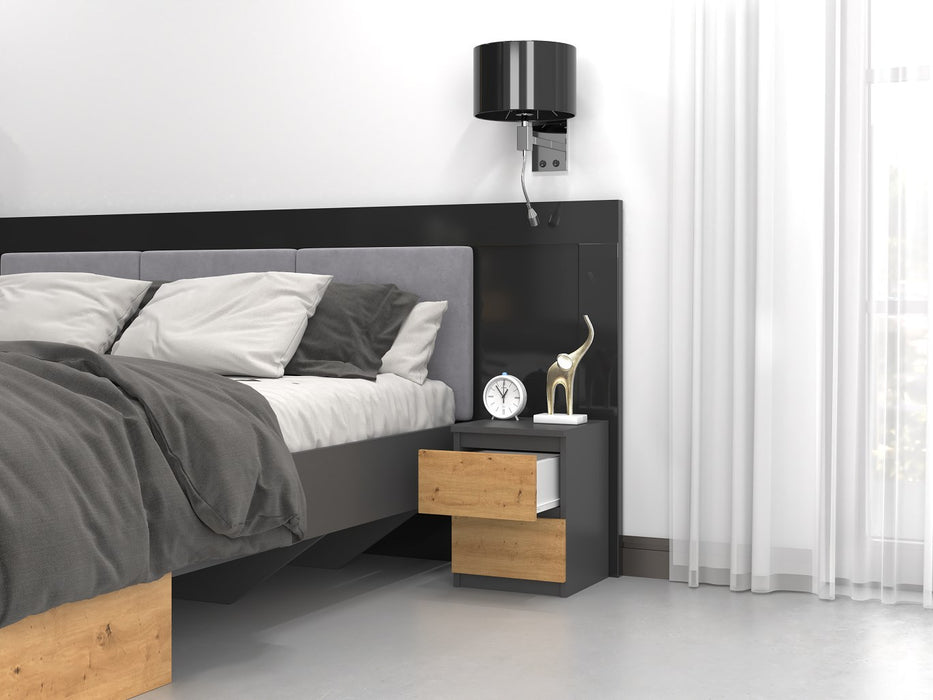 Topeshop M2 ANTRACYT/ARTISAN nightstand/bedside table 2 drawer(s) Anthracite, Oak, Wood