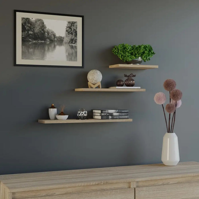 Topeshop TOBI 3P SONOMA shelve Floating shelf Wall mounted Particle board Oak Wood - Furniture wooden