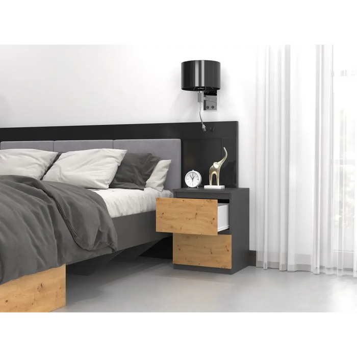 Topeshop W2 ANTRACYT/ARTISAN nightstand/bedside table 2 drawer(s) Anthracite Oak - Bedside tables made of furniture