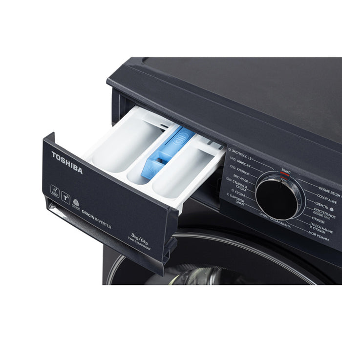 Washer dryer Toshiba TWD-T21BU90UWBK(MG) , 1400 rpm, 6 kg, 8.00 kg, E , Inox