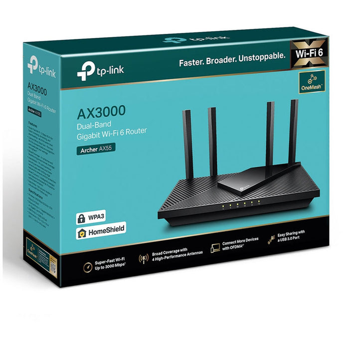 Wireless router TP-Link Archer AX55, AX3000, Wi-Fi 6, Dual-Band Gigabit