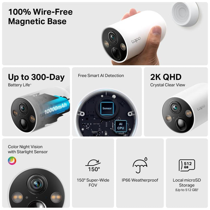 Security WiFi camera TP-Link Tapo C425, Outdoor/indoor installation, WiFi
