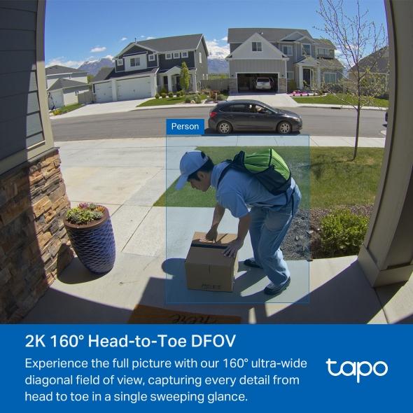 TP LINK smart video doorbell Tapo D210, 2K QHD (2560×1440), 160° viewing angle, microSD up to 512 GB, 2.4Ghz, AI-recognition
