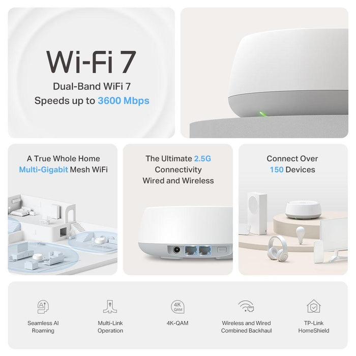 Mesh system TP-LINK Deco BE25 (3-pack), BE3600, 2x 2.5GbE, Wi-Fi 7