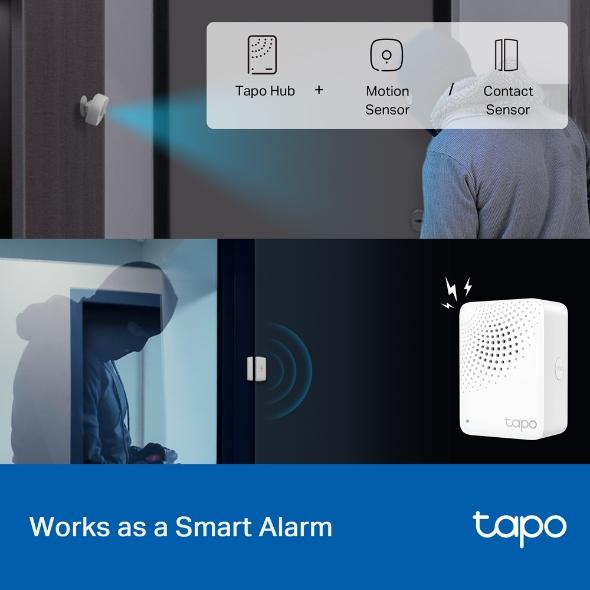TP LINK smart hub with doorbell H100, alarm, coordinates with Tapo smart sensors, connects up to 64 smart devices, doorbell, Wi-Fi