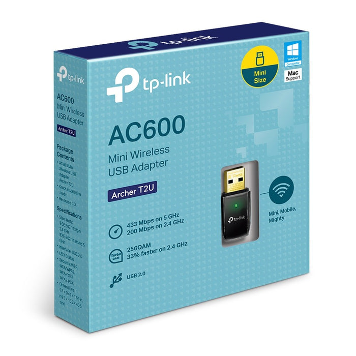 Wireless adapter TP-LINK Archer T2U, AC600, Dual band, USB, built-in antenna