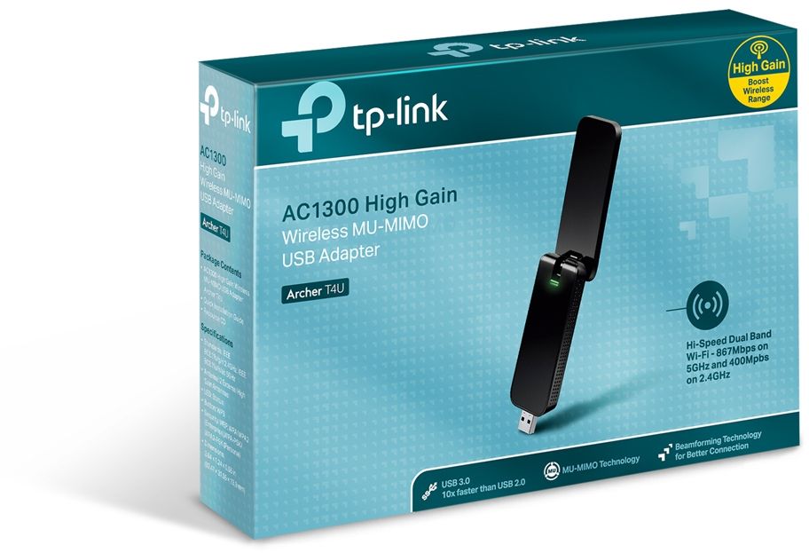 Wireless adapter TP-LINK Archer T4U, AC 1300, Dual band, USB 3.0, built-in antenna
