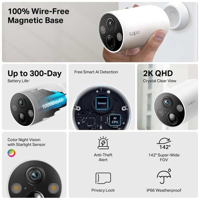 TP-Link Tapo C425 WiFi Security Camera, Outdoor/Indoor Installation, WiFi - 4 Pieces