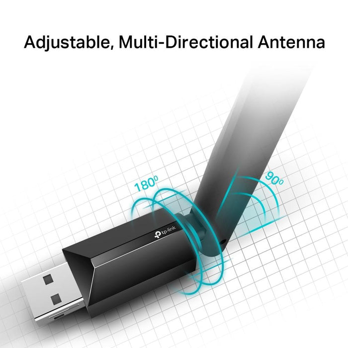 Wireless adapter TP-LINK Archer T2U PLUS, AC600, Dual band, USB, external antenna 5 dBi