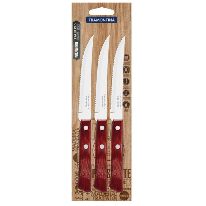 STEAK KNIFE WOODEN HANDLE 13 CM 3 PCS TRAMONTINA POLYWOOD