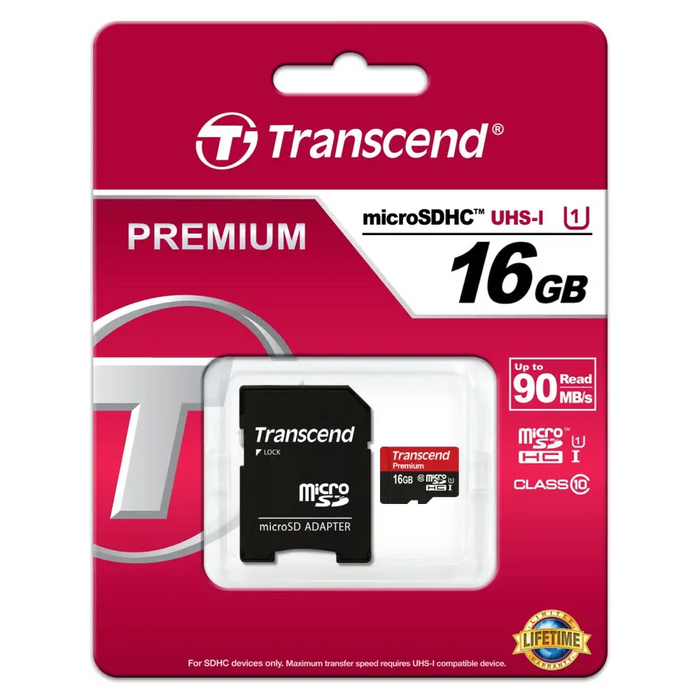 Transcend 16GB micro SDHC UHS-I Premium (with adapter Class 10) - Micro SD Cards with Adaptor<<<Transcend памети и