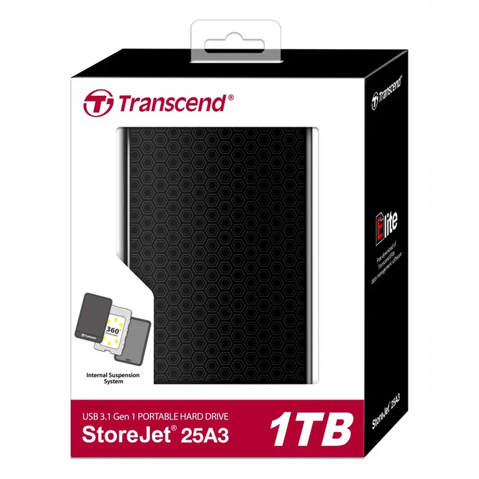 Transcend 1TB StoreJet 2.5’’ A3 Portable HDD Black - Външни HDD<<<Transcend памети и аксесоари<<<TRANSCEND<<<PolyComp