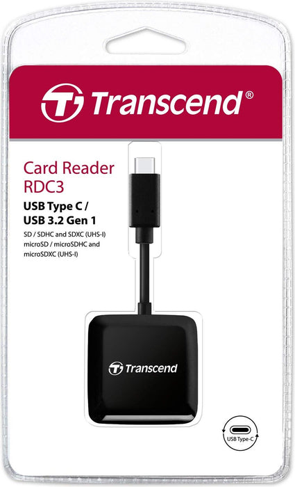 Transcend SD/microSD Card Reader, USB 3.2 Gen 1, Black, Type C