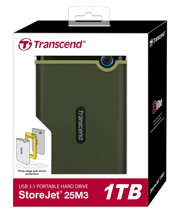 Transcend 1TB, 2.5" Portable HDD, StoreJet M3, Military Green, Slim