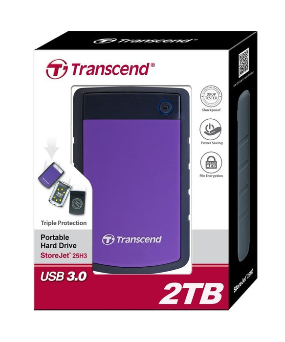 Transcend 2TB, 2.5" Portable HDD, StoreJet H3, Purple, Anti-shock