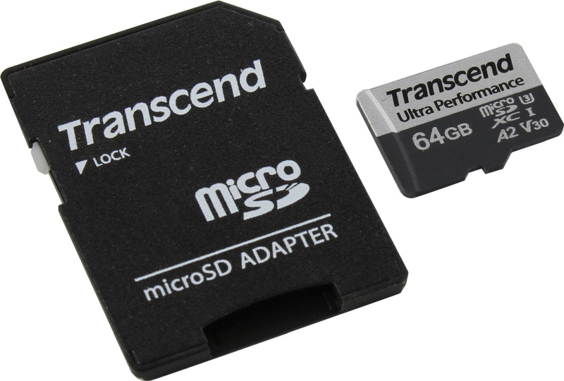 Transcend 64GB micro SD with adapter UHS-I U3 A2 Ultra Performance