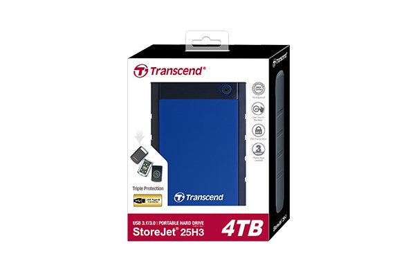 Transcend 4TB, 2.5" Portable HDD, StoreJet H3, Blue, Anti-shock