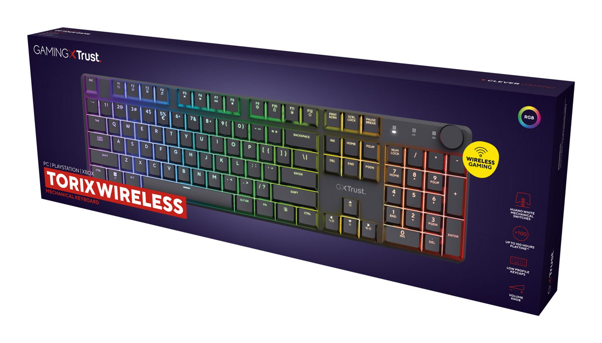 Trust GXT 868 Torix keyboard Gaming USB + RF Wireless + Bluetooth QWERTY US English Black