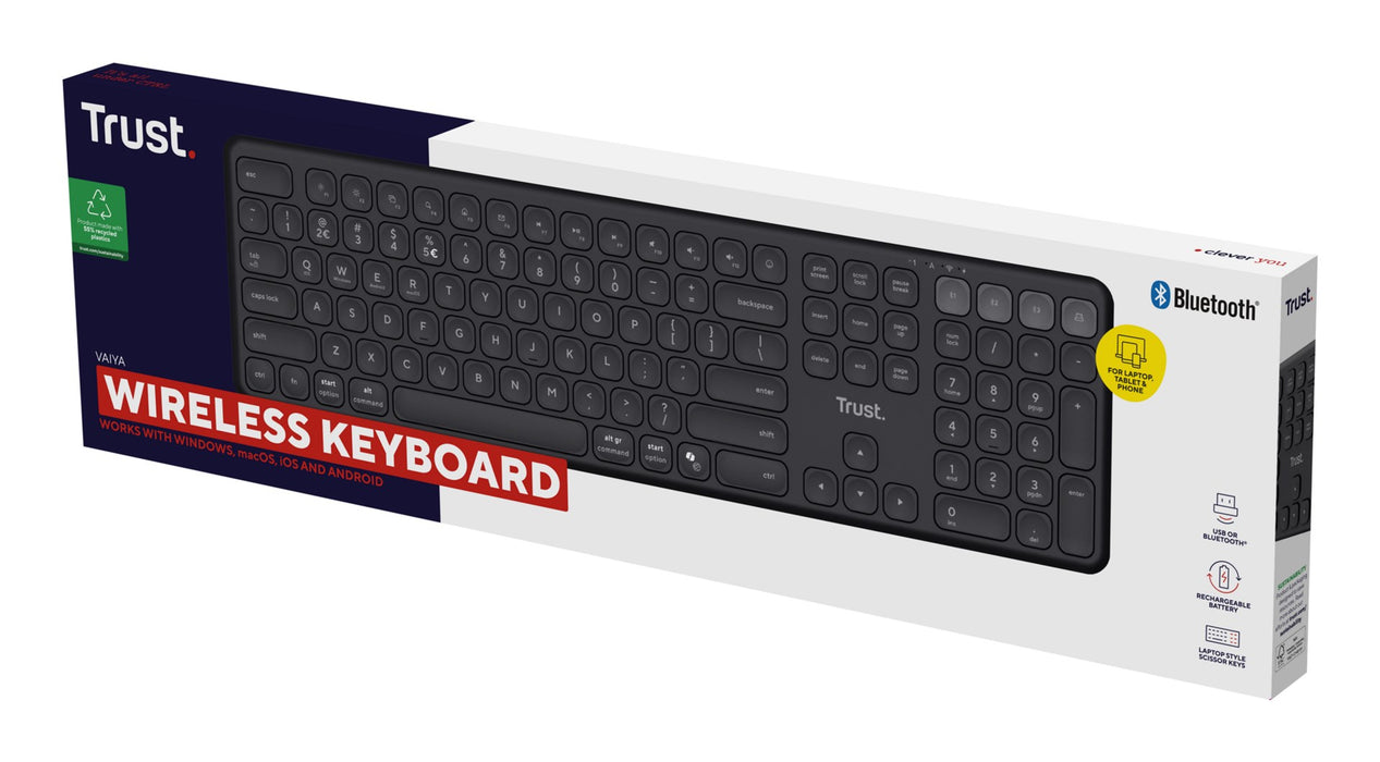 Trust Vaiya US Black USB + RF Wireless + Bluetooth - keyboard