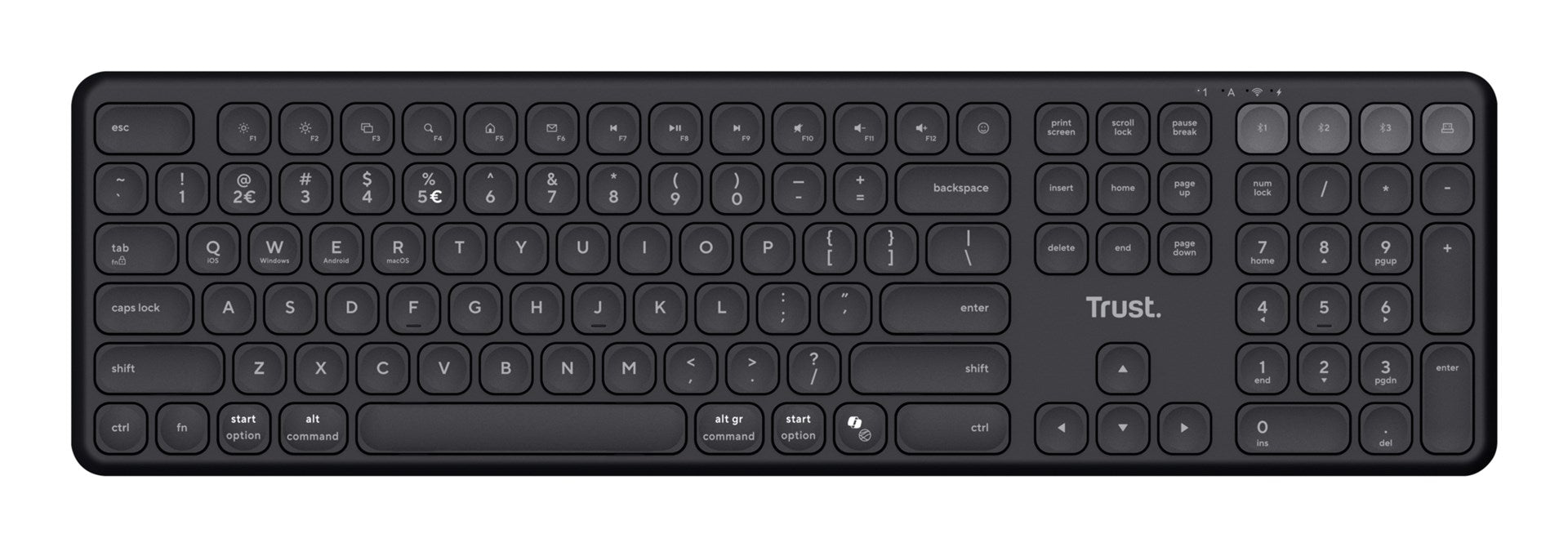 Trust Vaiya US Black USB + RF Wireless + Bluetooth - keyboard