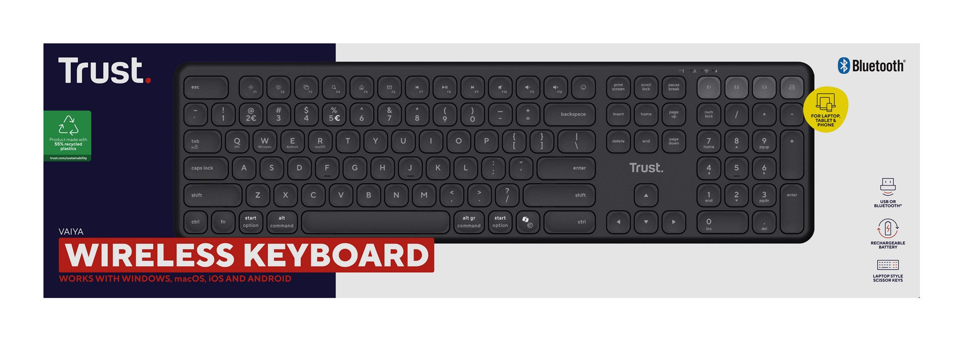 Trust Vaiya US Black USB + RF Wireless + Bluetooth - keyboard
