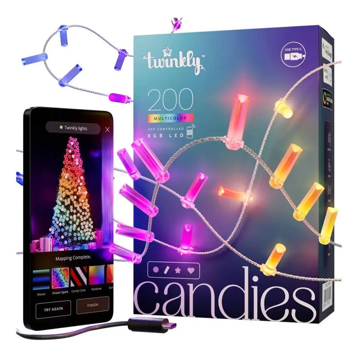 Twinkly Candies LED Christmas tree lights TWKC200RGB-T Candle shape - Christmas tree