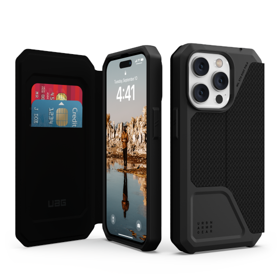 UAG Metropolis case for iPhone 14 Pro with flap - black kevlar
