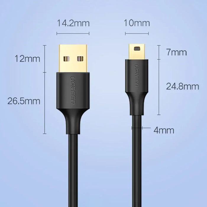 Ugreen 5 pin gold-plated USB cable - mini USB 0.25m black (US132) - Cell phone cables<<<HurtelXML
