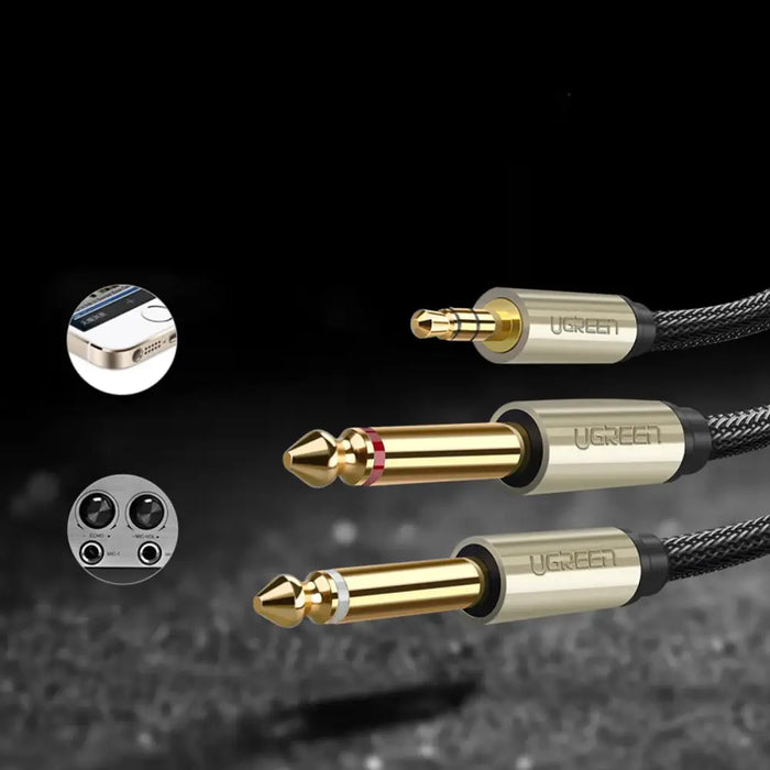 Ugreen audio cable mini jack 3.5 mm - 2 x jack 6.35 mm 2 m gray (AV126) - Audio cables<<<HurtelXML