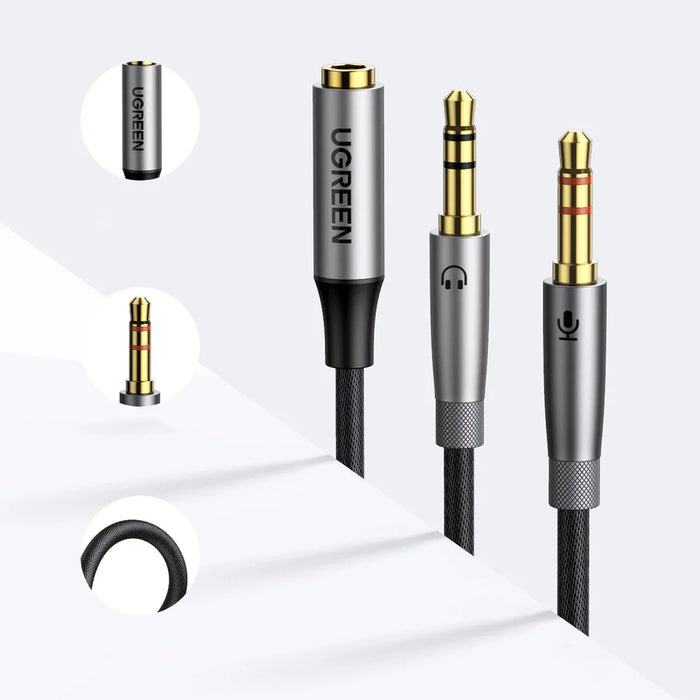 Ugreen AUX splitter cable 3.5 mm mini jack (female) - 2x 3.5 mm mini jack (male - microphone and headphones) silver