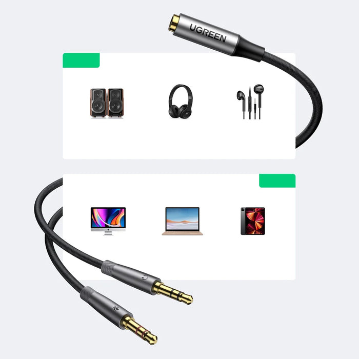 Ugreen AUX splitter cable 3.5 mm mini jack (female) - 2x 3.5 mm mini jack (male - microphone and headphones) silver