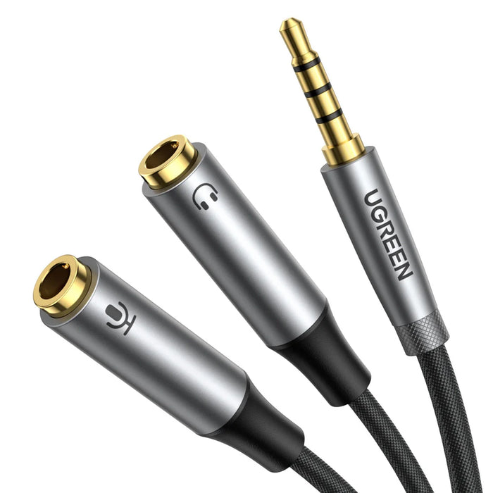 Ugreen AUX splitter for headphones and microphone 1 x male 3.5mm 2 x female 3.5mm 20cm black (AV192 50254) - Audio