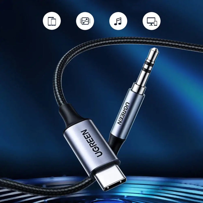 Ugreen AUX stereo audio cable 3.5 mm mini jack - USB Type C for tablet phone 1m black (CM450 20192) - Audio
