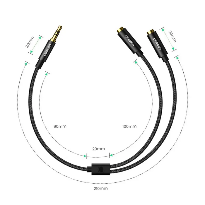 Ugreen AV123 headphone cable 3.5 mm minijack (male) - 2x 3.5 mm minijack (female) - black - Audio cables<<<HurtelXML