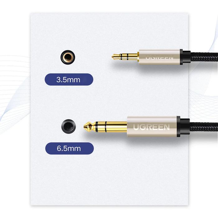 Ugreen AV127 10625 audio TRS cable mini jack 3.5mm / jack 6.35mm 1m - gray - Audio cables<<<HurtelXML