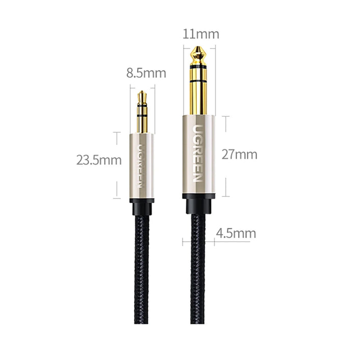 Ugreen AV127 10625 audio TRS cable mini jack 3.5mm / jack 6.35mm 1m - gray - Audio cables<<<HurtelXML