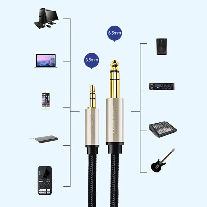 Ugreen AV127 10630 audio TRS cable mini jack 3.5mm / jack 6.35mm 5m - gray - Audio cables<<<HurtelXML