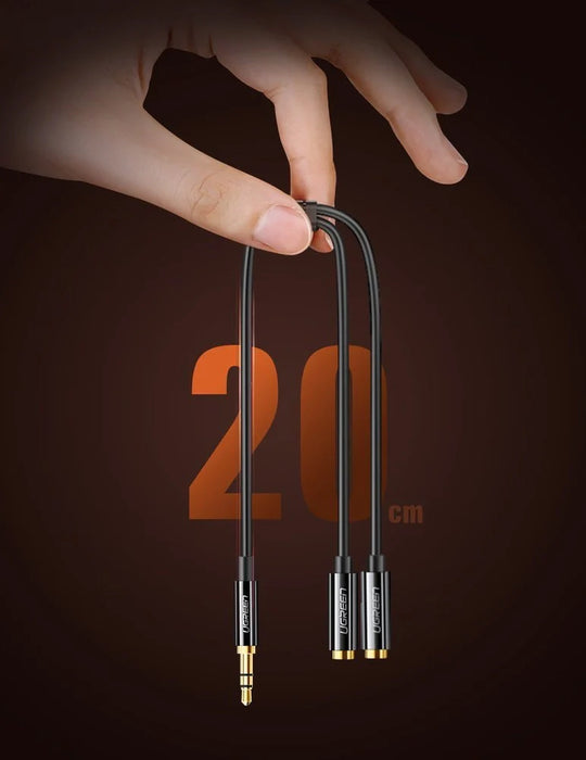 Ugreen cable 3.5 mm headphone splitter mini jack AUX 25cm black (20816) - Audio cables<<<HurtelXML