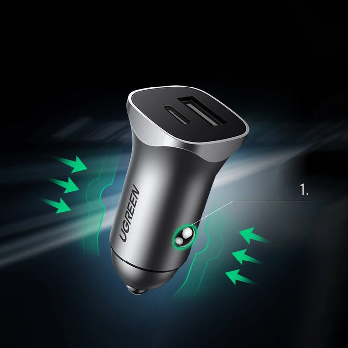 Ugreen Car Charger USB Type C / USB 24W Power Delivery Quick Charge Gray (30780) - Cell phone USB charger<<<HurtelXML