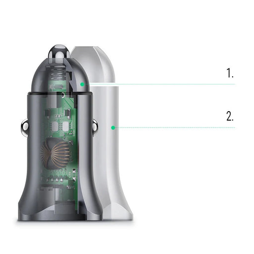 Ugreen Car Charger USB Type C / USB 24W Power Delivery Quick Charge Gray (30780) - Cell phone USB charger<<<HurtelXML