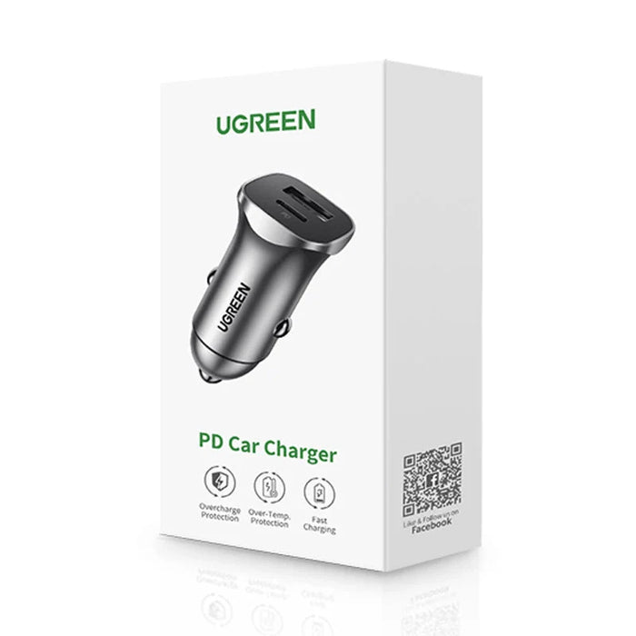 Ugreen Car Charger USB Type C / USB 24W Power Delivery Quick Charge Gray (30780) - Cell phone USB charger<<<HurtelXML