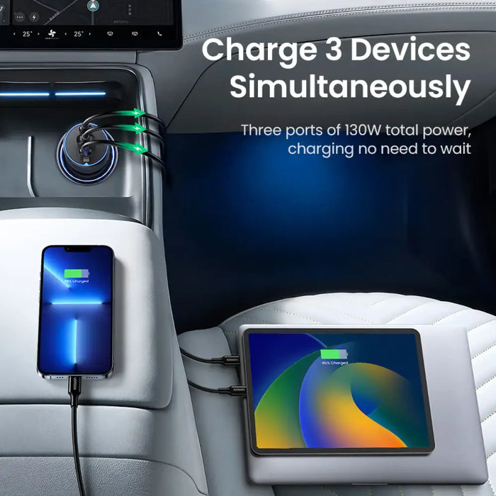 Ugreen CD293 car charger 2x USB-C PD and 1x USB-A 130W - black - Cell phone USB charger<<<HurtelXML