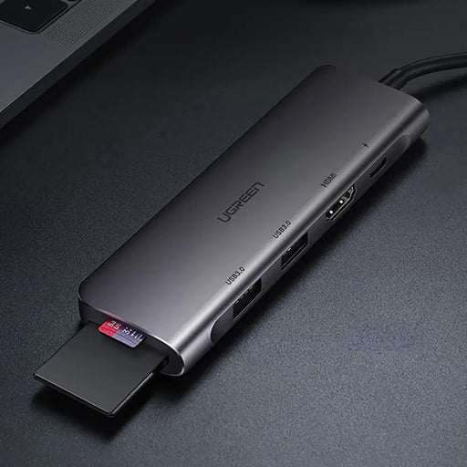 Ugreen CM195 6in1 adapter USB-C - HDMI / 2x USB-A 3.0 / USB-C PD / SD / TF reader - gray - USB hubs<<<HurtelXML