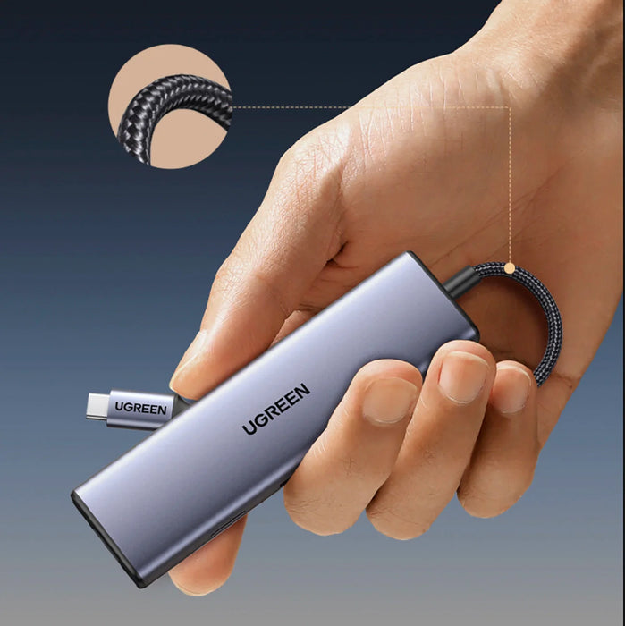 Ugreen CM498 15600 USB-C Adapter - 3x USB-A 3.0 / HDMI / VGA / RJ45 / SD / TF Card Reader / USB-C PD - Gray - USB