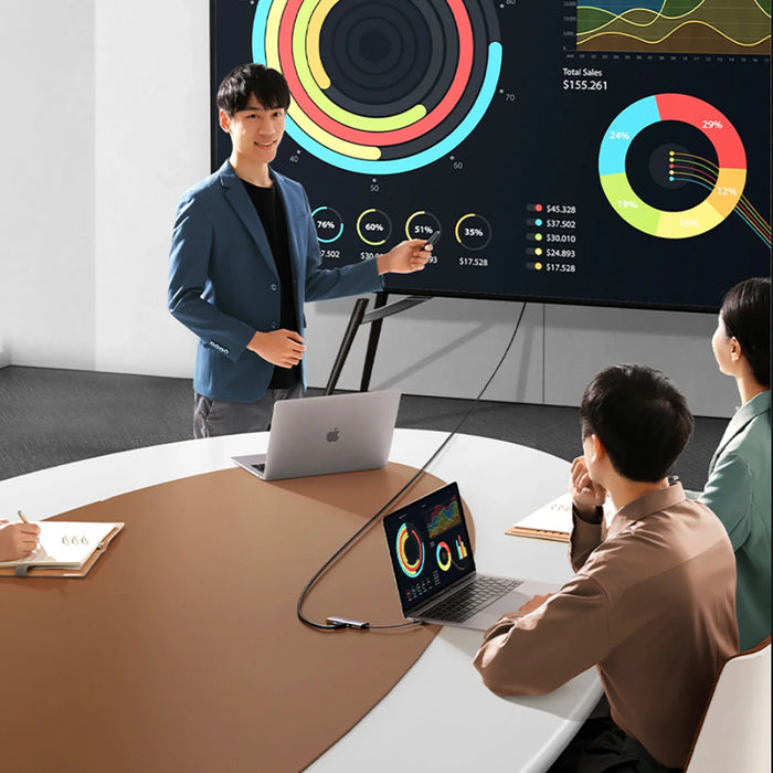 Ugreen CM498 15600 USB-C Adapter - 3x USB-A 3.0 / HDMI / VGA / RJ45 / SD / TF Card Reader / USB-C PD - Gray - USB