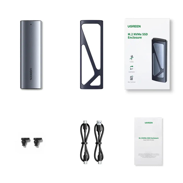 Ugreen CM578 15512 enclosure for M.2 NVMe 10Gbps drive - black + USB-C / USB-A cable + USB-C / USB-C cable - Disk